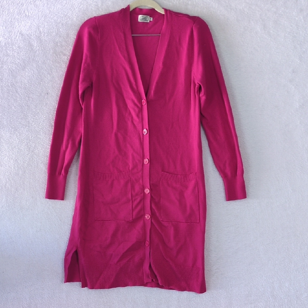 Cielo Womens Pink Magenta Long Sweater Barbiecore Cardigan‎ Size M